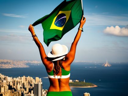 Vrouw met vlag van Brazilie welke taal spreken ze in brazilie skrivanek